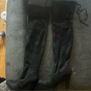 Steve Madden “Gorgeous” Over The Knee Faux Suede Stretch Boots Black 6m